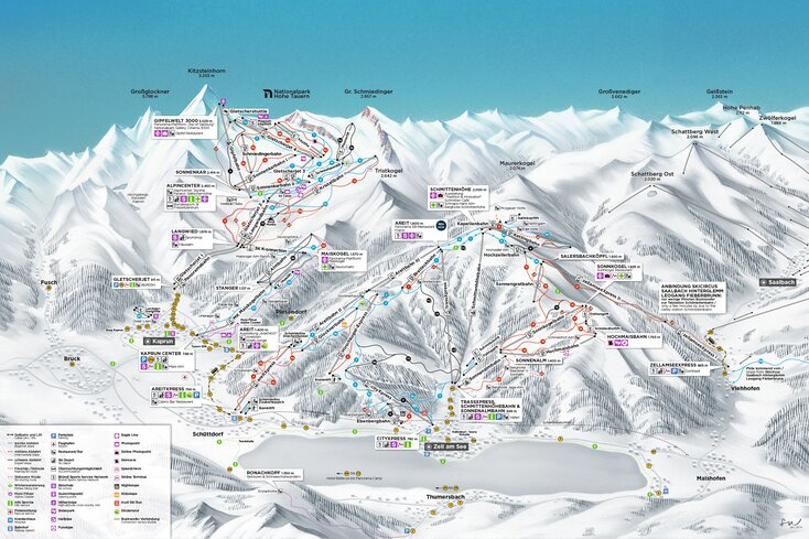 Region panorama ski map Zell am See-Kaprun Winter 2021/22 - Medienarchiv